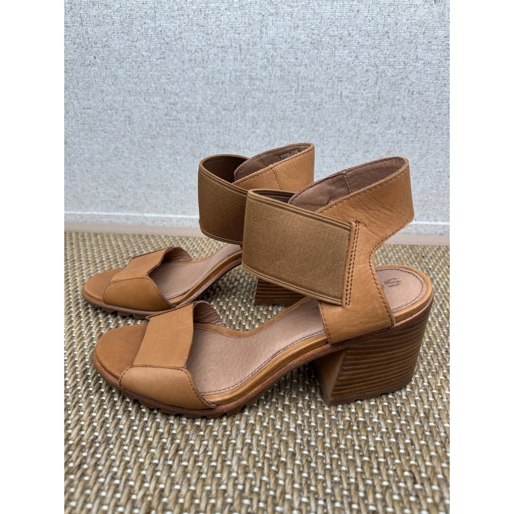 SOREL Nadia Sandals Women's 10 Camel Tan Leather Strap Block Heels NL3237